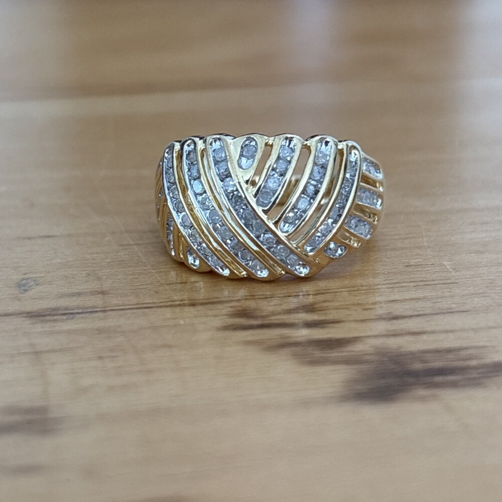 1/2 tcw Gold over Sterling Silver Genuine Diamond Dome Ring Channel Set Size 7 - Picture 8 of 13